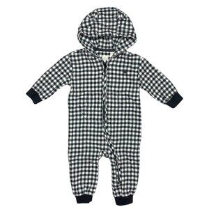 Gap Bear Ears Hoodie Flannel Cotton Plaid Romper Black White 6-12 months
